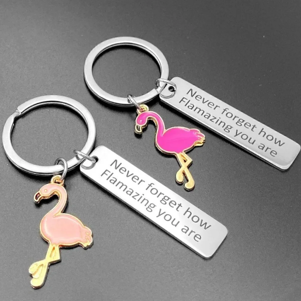 Motivational Flamingo Stainless Steel Keychain - Light Pink